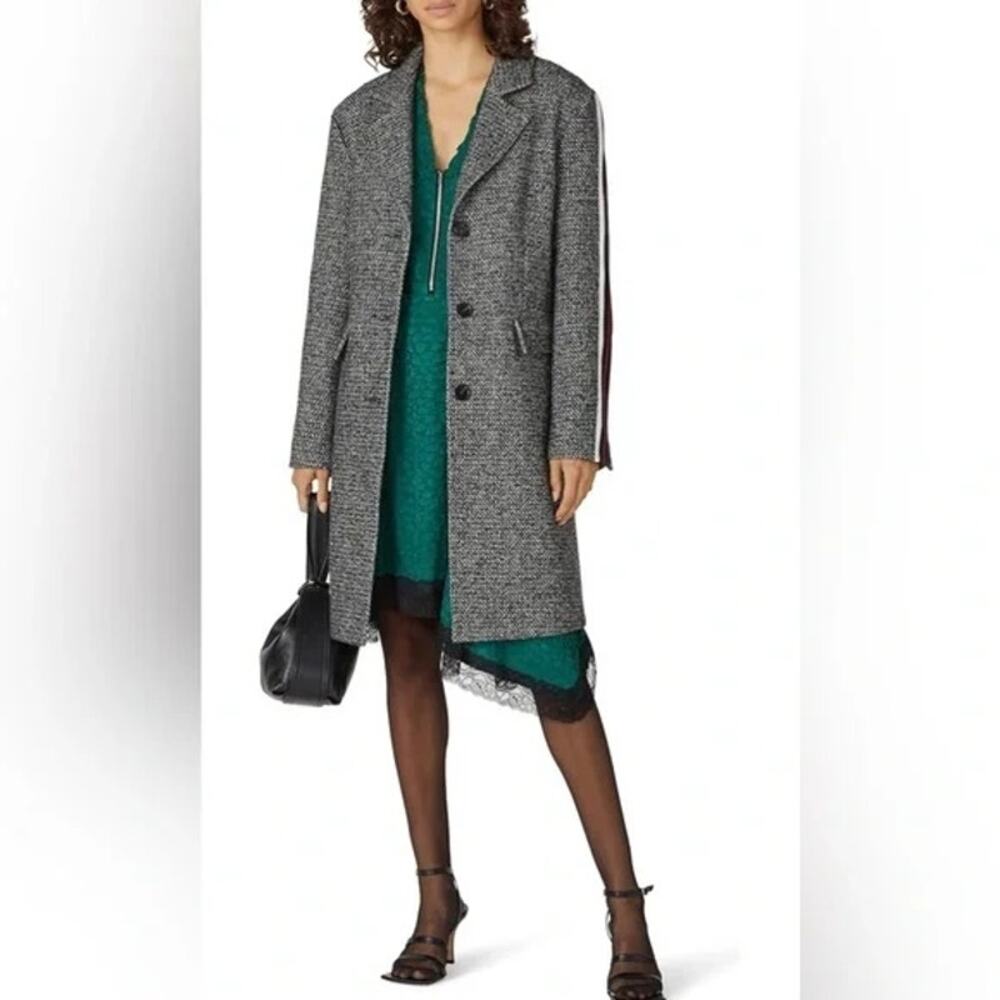Koché Collective Stripe Sleeve Tweed Coat Gray Size Large